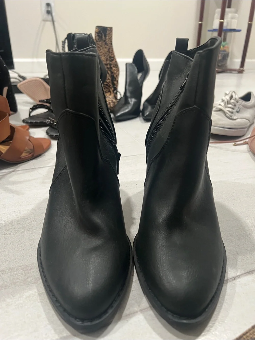 Women's Black Leather Ankle Boots - Sleek Zip Detail